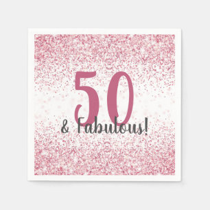 Vijftig en Fabulous Pink Glitter Confetti Birthday Servet