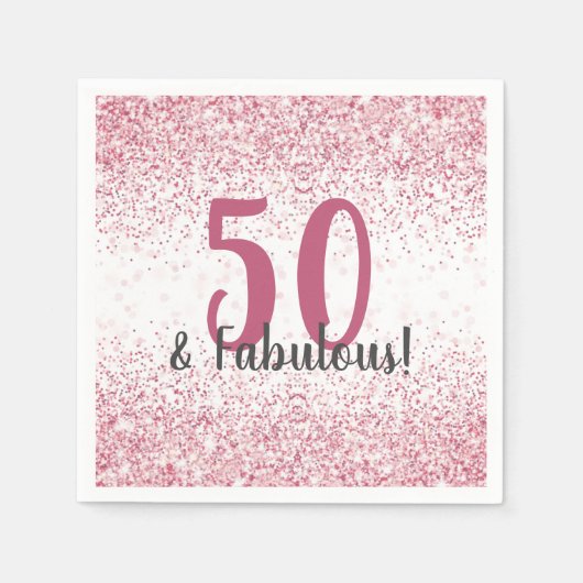 Vijftig en Fabulous Pink Glitter Confetti Birthday Servet (Voorkant)