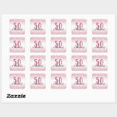 Vijftig en Fabulous Pink Glitter Confetti Birthday Vierkante Sticker (Vel)