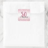 Vijftig en Fabulous Pink Glitter Confetti Birthday Vierkante Sticker (Tas)