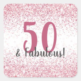 Vijftig en Fabulous Pink Glitter Confetti Birthday Vierkante Sticker