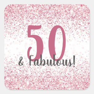 Vijftig en Fabulous Pink Glitter Confetti Birthday Vierkante Sticker