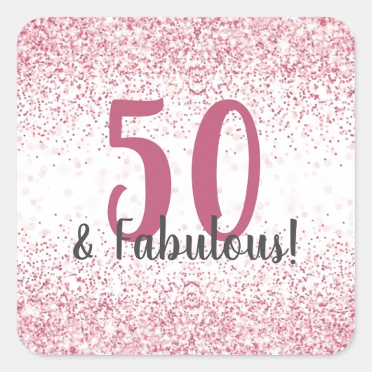 Vijftig en Fabulous Pink Glitter Confetti Birthday Vierkante Sticker (Voorkant)