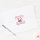 Vijftig en Fabulous Pink Glitter Confetti Birthday Vierkante Sticker (Envelop)