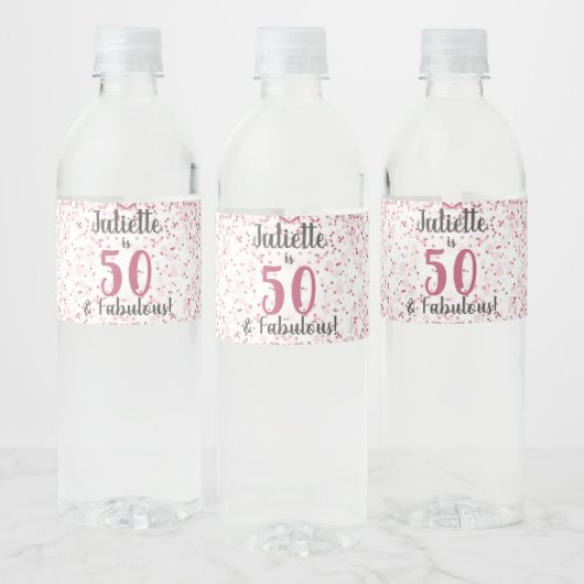 Vijftig en Fabulous Pink Glitter Confetti Birthday Waterfles Etiket (Flessen)