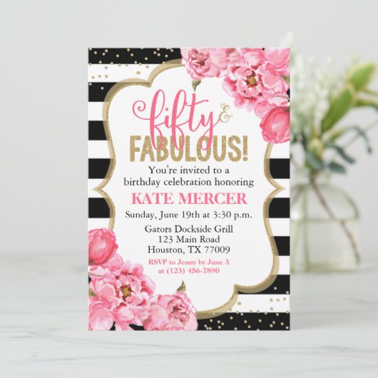 Vijftig en Fabulous Pink Gold Floral 50e verjaarda Kaart (Staand voorkant)