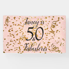 Vijftig en Fabulous Pink met Gold confetti Spandoek