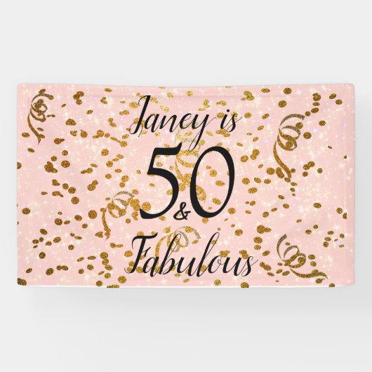 Vijftig en Fabulous Pink met Gold confetti Spandoek (Horizontaal)