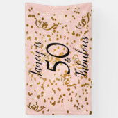 Vijftig en Fabulous Pink met Gold confetti Spandoek (Verticaal)