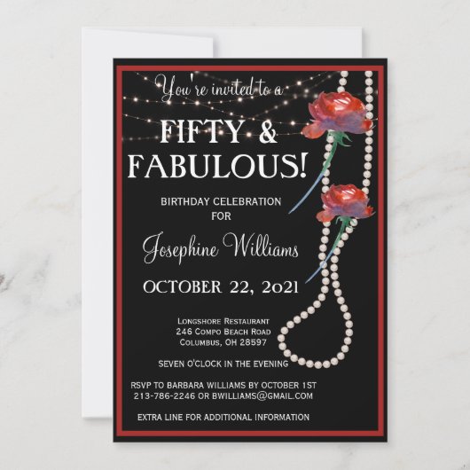 Vijftig en Fabulous Red and Black Party Kaart (Voorkant)