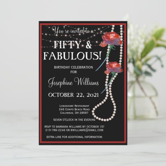 Vijftig en Fabulous Red and Black Party Kaart (Staand voorkant)