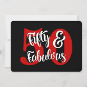 Vijftig en Fabulous Red Typography Birthday Party Kaart (Achterkant)