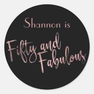 Vijftig en Fabulous Roos Goud op Black Birthday Ronde Sticker