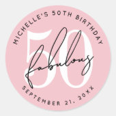 Vijftig En Fabulous Roze 50ste Verjaardag Ronde Sticker (Voorkant)