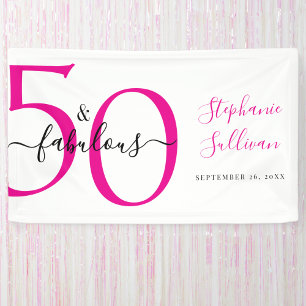 Vijftig en Fabulous Roze 50ste Verjaardagsfeestje  Spandoek