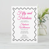 Vijftig en Fabulous Roze en Zwarte Script Kaart (Staand voorkant)