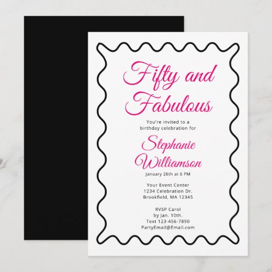 Vijftig en Fabulous Roze en Zwarte Script Kaart (Voorkant / Achterkant)
