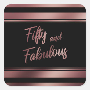 Vijftig en Fabulous Roze Goud & Zwarte Strepen Vierkante Sticker