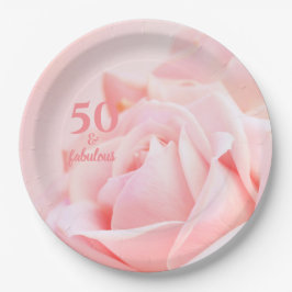 Vijftig en Fabulous | Roze Rose 50th Birthday Papieren Bordje