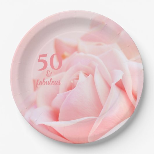 Vijftig en Fabulous | Roze Rose 50th Birthday Papieren Bordje (Voorkant)