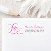 Vijftig en Fabulous Roze Script 50ste Verjaardagsf Etiket (Insitu)