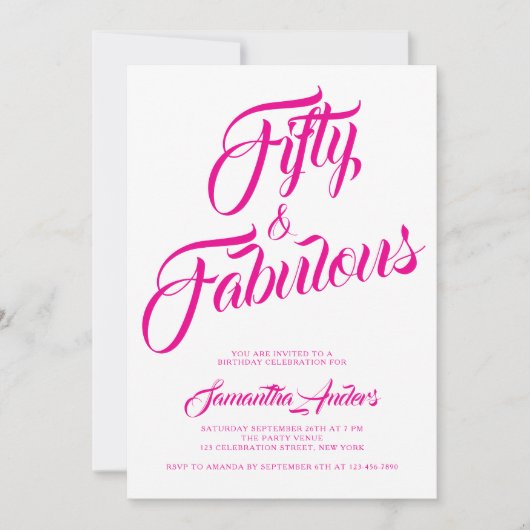 Vijftig en Fabulous Roze Script 50ste Verjaardagsf Kaart (Voorkant)