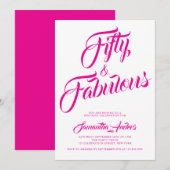 Vijftig en Fabulous Roze Script 50ste Verjaardagsf Kaart (Voorkant / Achterkant)