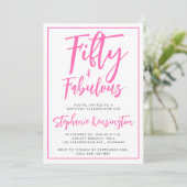 Vijftig en Fabulous Roze Script 50ste Verjaardagsf Kaart (Staand voorkant)