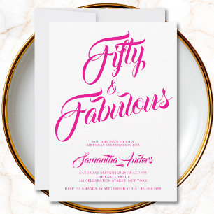 Vijftig en Fabulous Roze Script 50ste Verjaardagsf Kaart