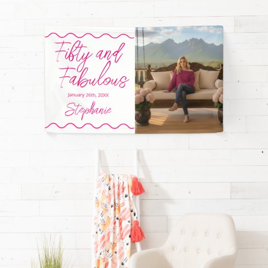Vijftig en Fabulous Roze Script Banner (Insitu)