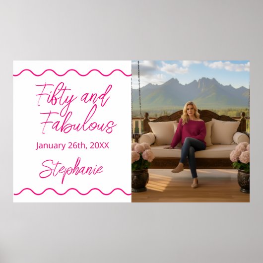 Vijftig en Fabulous Roze Script Banner Poster (Voorkant)