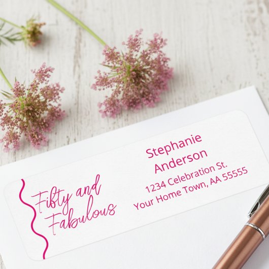 Vijftig en Fabulous Roze Script Etiket