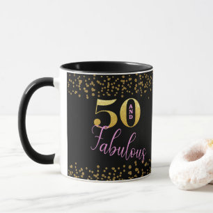 Vijftig en Fabulous Roze Zwart Goud Glitter Verjaa Mok