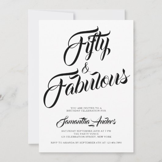 Vijftig en Fabulous Script 50e verjaardagsfeestje Kaart (Voorkant)