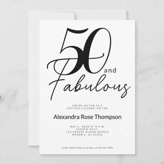 Vijftig en Fabulous Script 50e verjaardagsfeestje Kaart (Voorkant)