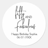 Vijftig en Fabulous Script 50ste verjaardag Modern Ronde Sticker (Voorkant)