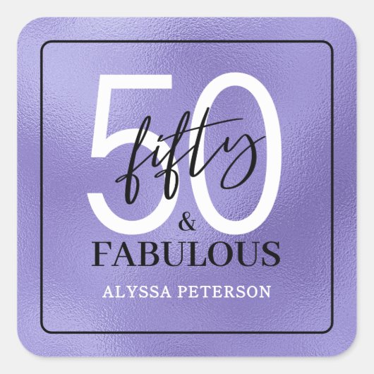 Vijftig en Fabulous Script 50ste verjaardag Vierkante Sticker (Voorkant)