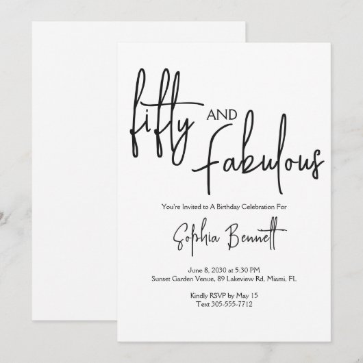 Vijftig en Fabulous Script 50ste verjaardagsfeestj Kaart (Voorkant / Achterkant)