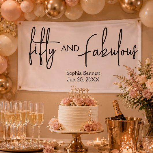 Vijftig en Fabulous Script 50ste verjaardagsfeestj Spandoek