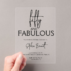 Vijftig en Fabulous Script 50ste verpartij Acryl Uitnodigingen