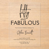 Vijftig en Fabulous Script 50ste verpartij Acryl Uitnodigingen (Voorkant)