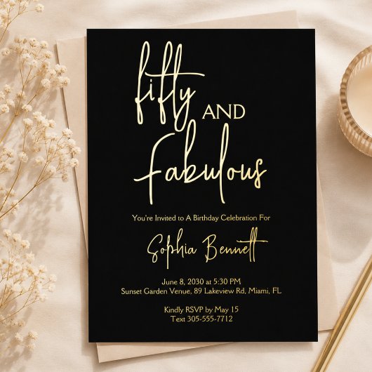 Vijftig en Fabulous Script 50ste verpartij Folie Uitnodiging
