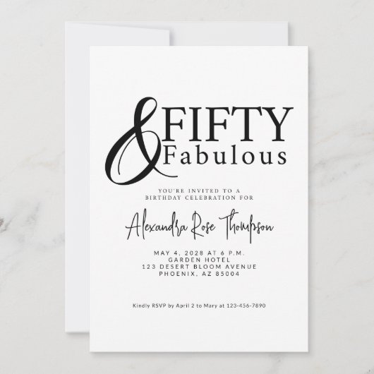 Vijftig en Fabulous Script 50ste verpartij Kaart (Voorkant)