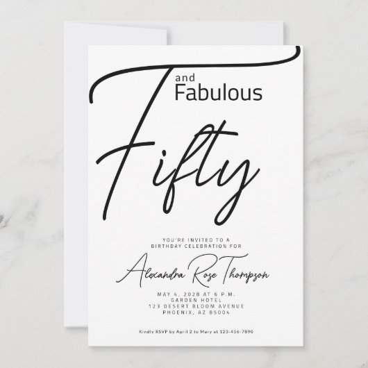 Vijftig en Fabulous Script 50ste verpartij Kaart (Voorkant)