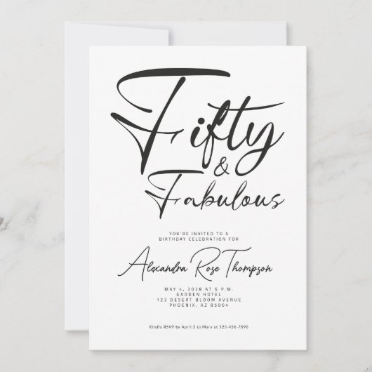 Vijftig en Fabulous Script 50ste verpartij Kaart (Voorkant)