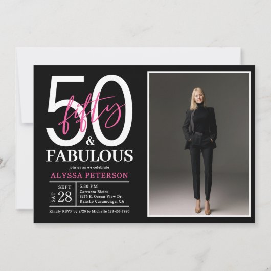 Vijftig en Fabulous Script Foto 50ste verjaardag Kaart (Voorkant)