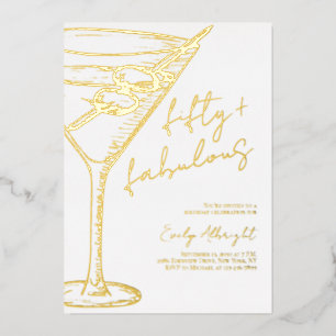 Vijftig en Fabulous Script Lijn Kunst Goud Folie Uitnodiging