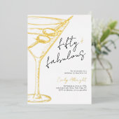 Vijftig en Fabulous Script Lijn Kunst Goud Folie Uitnodiging (Staand Voorkant)