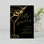 Vijftig en Fabulous Script Lijn Kunst Goud Folie Uitnodiging (Staand Voorkant)