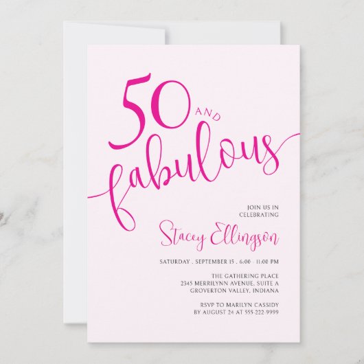 Vijftig en Fabulous Script Roze 50ste Verjaardagsf Kaart (Voorkant)